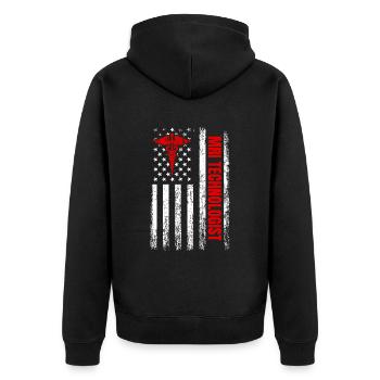 MRI Technologist American Flag, Radiologic MRI tec - Unisex Premium Bio Zip Hoodie - Schwarz - Hinten - Nico (187cm)