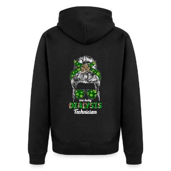 Dialysis Technician One Lucky Dialysis Nephrology - Unisex Premium Bio Zip Hoodie - Schwarz - Hinten - Nico (187cm)