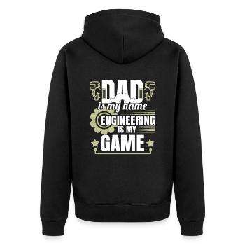 Dad Is My Name Engineering is My Game - Unisex Premium Organic Zip Hoodie - black - Back - Nico (187cm)