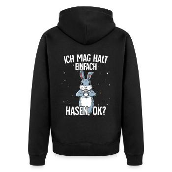 Ich mag halt einfach Hasen - Unisex Premium Bio Zip Hoodie - Schwarz - Hinten - Nico (187cm)