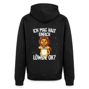 Ich mag halt einfach Löwen - Unisex Premium Bio Zip Hoodie - Schwarz - Hinten - Nico (187cm)