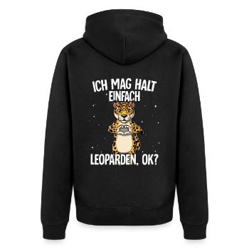 Ich mag halt einfach Leoparden - Unisex Premium Bio Zip Hoodie - Schwarz - Hinten - Nico (187cm)