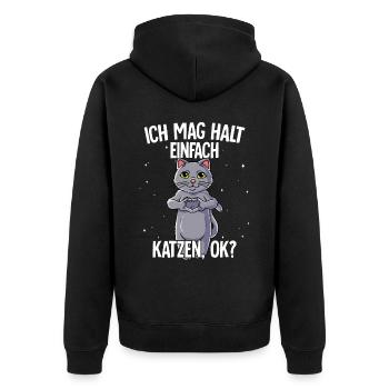 Ich mag halt einfach Katzen - Unisex Premium Bio Zip Hoodie - Schwarz - Hinten - Nico (187cm)