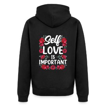L’amour de soi est important L’amour de soi doux positif - Veste à capuche bio Premium Unisexe - noir - Dos - Nico (187cm)