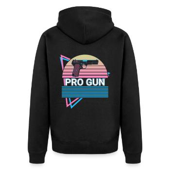 Pro Gun Retro - Unisex Premium Bio Zip Hoodie - Schwarz - Hinten - Nico (187cm)
