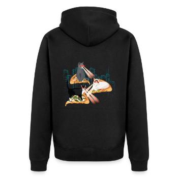 Laser Katzen Pizza Kitties Katze Weltall - Unisex Premium Bio Zip Hoodie - Schwarz - Hinten - Nico (187cm)