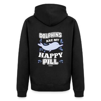 Delfin - Unisex Premium Bio Zip Hoodie - Schwarz - Hinten - Nico (187cm)