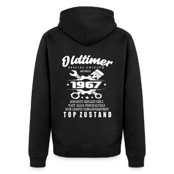 Oldtimer Special Edition Modell 1967 - Unisex Premium Bio Zip Hoodie - Schwarz - Hinten - Nico (187cm)