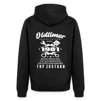 Oldtimer Special Edition Modell 1981 - Unisex Premium Bio Zip Hoodie - Schwarz - Hinten - Nico (187cm)