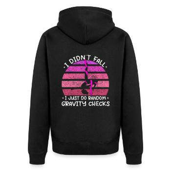 Gravity Checks - lustiges Luftakrobat - Unisex Premium Bio Zip Hoodie - Schwarz - Hinten - Nico (187cm)