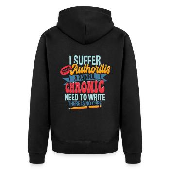 Ecrire Humour Écrivain Auteur Drôle - Veste à capuche bio Premium Unisexe - noir - Dos - Nico (187cm)