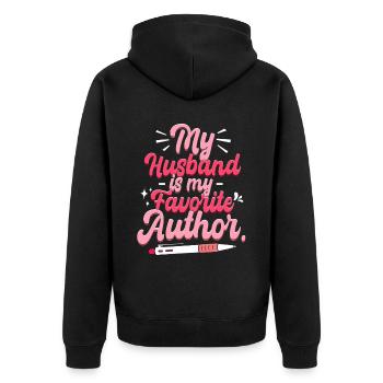 Mein Mann ist mein Lieblingsautor - Unisex Premium Bio Zip Hoodie - Schwarz - Hinten - Nico (187cm)