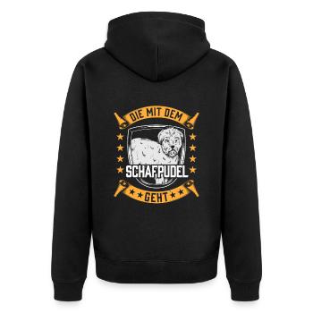 Die mit dem Schafpudel altdeutscher Hütepudel - Unisex Premium Bio Zip Hoodie - Schwarz - Hinten - Nico (187cm)