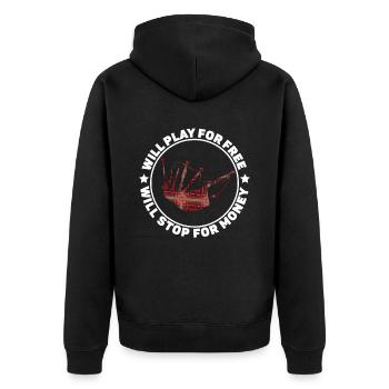 Will Play For Free Will Stop For Money - Dudelsack - Unisex Premium Bio Zip Hoodie - Schwarz - Hinten - Nico (187cm)