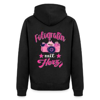 Fotografin mit Herz Kamera Fotografieren - Unisex Premium Bio Zip Hoodie - Schwarz - Hinten - Nico (187cm)