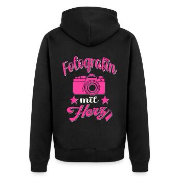 Fotografin mit Herz Kamera Fotografieren - Unisex Premium Bio Zip Hoodie - Schwarz - Hinten - Nico (187cm)