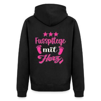 Fusspflege mit Herz Fuss Füsse Fusspflegerin - Unisex Premium Bio Zip Hoodie - Schwarz - Hinten - Nico (187cm)