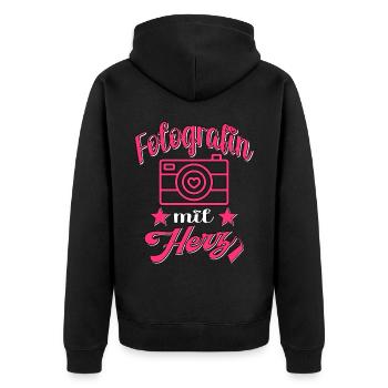 Fotografin mit Herz Kamera Fotografieren - Unisex Premium Bio Zip Hoodie - Schwarz - Hinten - Nico (187cm)