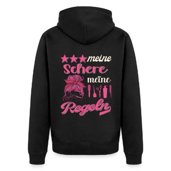 Meine Schere Meine Regeln Frisör Frisörin Friseur - Unisex Premium Bio Zip Hoodie - Schwarz - Hinten - Nico (187cm)