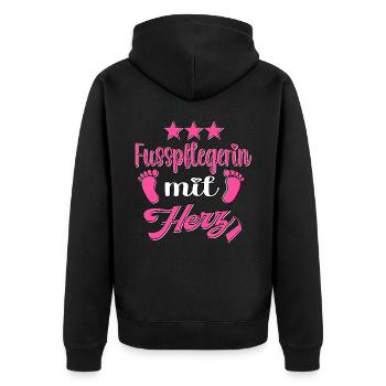 Fusspflege mit Herz Fuss Füsse Fusspflegerin - Unisex Premium Bio Zip Hoodie - Schwarz - Hinten - Nico (187cm)