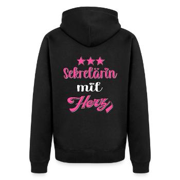 Sekretärin mit Herz. Frauen Büro Sekretärin - Unisex Premium Bio Zip Hoodie - Schwarz - Hinten - Nico (187cm)