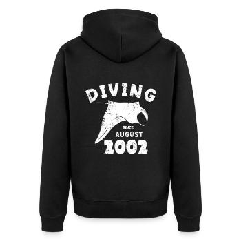 Taucher Geburtstag - Diving since August 2002 - Unisex Premium Bio Zip Hoodie - Schwarz - Hinten - Nico (187cm)