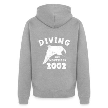 Diver Birthday - Plongée depuis novembre 2002 - Veste à capuche bio Premium Unisexe - gris chiné - Dos - Nico (187cm)