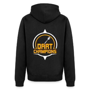 Dart Champions Darts Dartverein Team - Unisex Premium Bio Zip Hoodie - Schwarz - Hinten - Nico (187cm)
