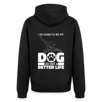 Kung Fu Dog - Unisex Premium Organic Zip Hoodie - black - Back - Nico (187cm)