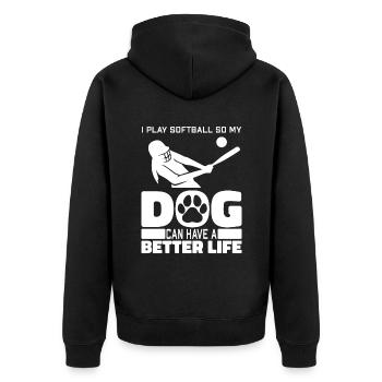 Softball Hund - Unisex Premium Bio Zip Hoodie - Schwarz - Hinten - Nico (187cm)