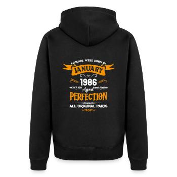 Les légendes sont nées en janvier 1986 - Veste à capuche bio Premium Unisexe - noir - Dos - Nico (187cm)