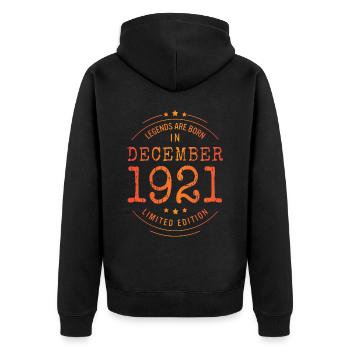 Geburtstag Dezember 1921 Limited Edition Vintage - Unisex Premium Bio Zip Hoodie - Schwarz - Hinten - Nico (187cm)