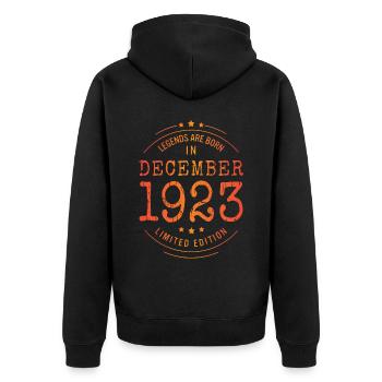 Anniversaire Décembre 1923 Edition Limitée Millésime - Veste à capuche bio Premium Unisexe - noir - Dos - Nico (187cm)