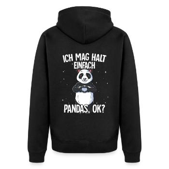 Ich mag halt einfach Pandas - Unisex Premium Bio Zip Hoodie - Schwarz - Hinten - Nico (187cm)