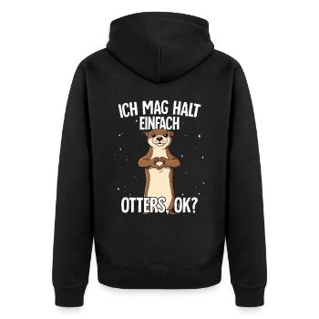 Ich mag halt einfach Otters - Unisex Premium Bio Zip Hoodie - Schwarz - Hinten - Nico (187cm)