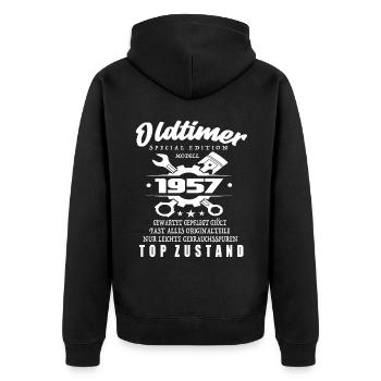 Oldtimer Special Edition Modell 1957 - Unisex Premium Bio Zip Hoodie - Schwarz - Hinten - Nico (187cm)