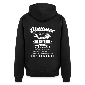 Oldtimer Special Edition Modell 2018 - Unisex Premium Bio Zip Hoodie - Schwarz - Hinten - Nico (187cm)