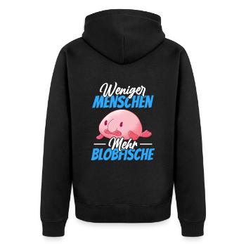 Blobfisch weniger Menschen lustiger Blobfisch - Unisex Premium Bio Zip Hoodie - Schwarz - Hinten - Nico (187cm)