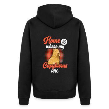 Capybara ist mein Zuhause Capybara - Unisex Premium Bio Zip Hoodie - Schwarz - Hinten - Nico (187cm)
