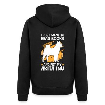 Lire des livres et caresser Akita Inu Shiba Inu - Veste à capuche bio Premium Unisexe - noir - Dos - Nico (187cm)