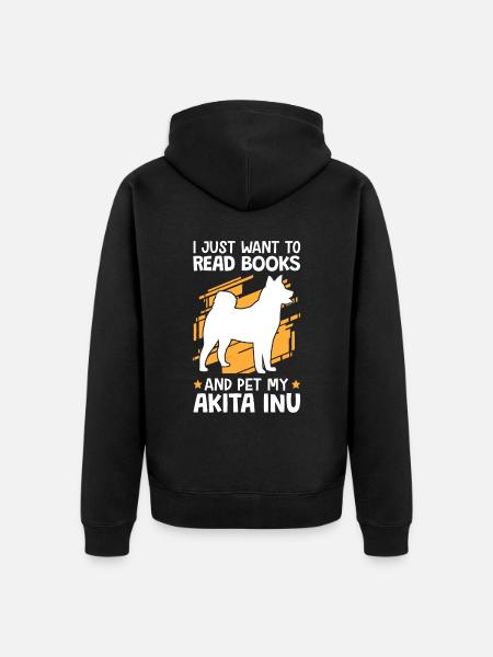 Boeken lezen en Akita Inu Shiba Inu aaien - Uniseks Premium bio ziphoodie - zwart