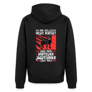 Mein Deutscher Jagdterrier liebt mich - Unisex Premium Bio Zip Hoodie - Schwarz - Hinten - Nico (187cm)