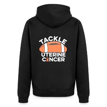Bekämpfen Sie Gebärmutterkrebs Pfirsichband Gebärmutterkrebs - Unisex Premium Bio Zip Hoodie - Schwarz - Hinten - Nico (187cm)