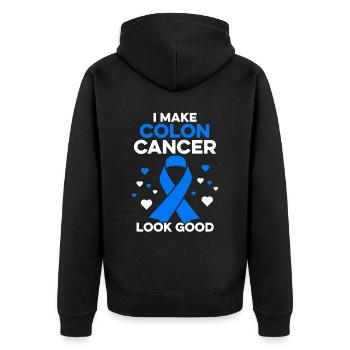Ich lasse Darmkrebs gut aussehen Lustiger Darmkrebs - Unisex Premium Bio Zip Hoodie - Schwarz - Hinten - Nico (187cm)