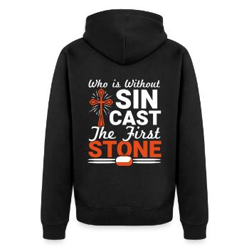 Wer ist ohne Sünde Cast Der erste Stein Curling - Unisex Premium Bio Zip Hoodie - Schwarz - Hinten - Nico (187cm)