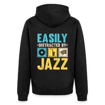 Facilement distrait par un musicien amateur de musique jazz - Veste à capuche bio Premium Unisexe - noir - Dos - Nico (187cm)