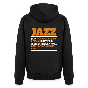 Jazzmusik Saxophon Saxophonist Musiker - Unisex Premium Bio Zip Hoodie - Schwarz - Hinten - Nico (187cm)