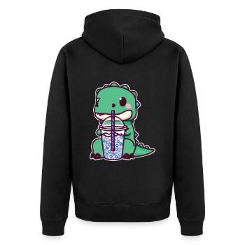 Dinosaurier trinkt Bubble Tea - Unisex Premium Bio Zip Hoodie - Schwarz - Hinten - Nico (187cm)