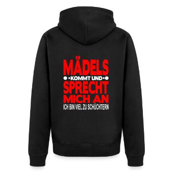 Ich bin Schüchtern - Unisex Premium Bio Zip Hoodie - Schwarz - Hinten - Nico (187cm)