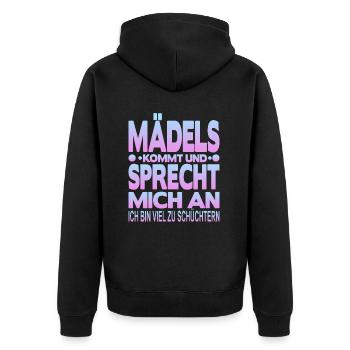 Ich bin Schüchtern - Unisex Premium Bio Zip Hoodie - Schwarz - Hinten - Nico (187cm)
